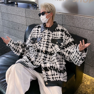 秋季编织小香风男女款拼接夹克格子上衣 A071-JK105-P110图片