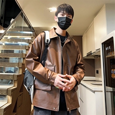 工装刺绣外套潮流情侣款机车皮衣男春季翻领夹克A266-PY007-P85，男装皮衣，电商A266