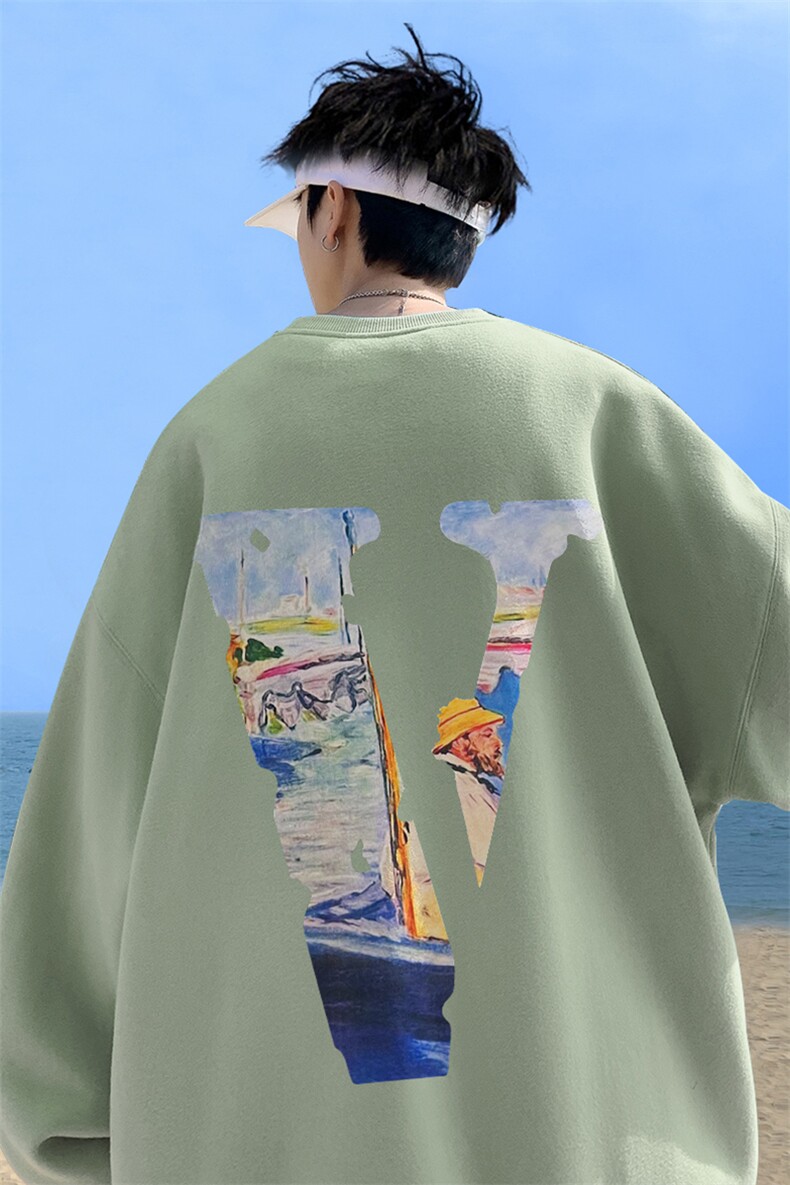 秋季宽松大码港风油画v印花圆领卫衣WY116-特p28（抖音不可售）,男装卫衣,星座508（原C305）