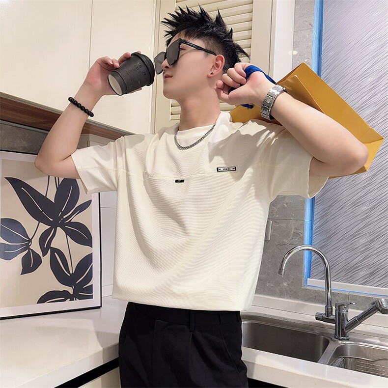 AT599/P48控68夏季社会小伙清晰简单干净高质量简约百搭T恤男白首,男装T恤,星座305B-1