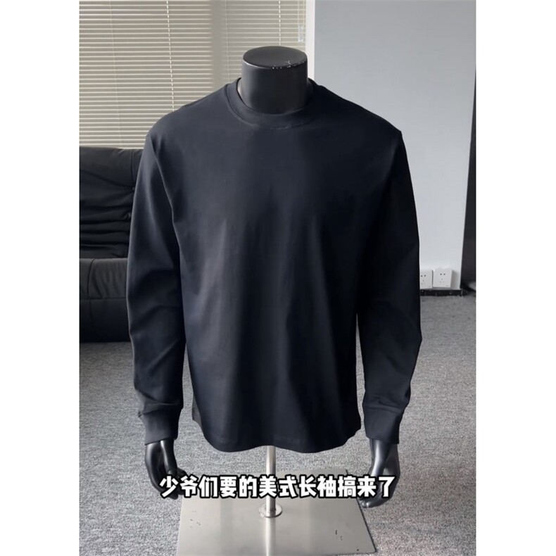 现货260G高品质三本针望左望右印花螺口长袖T恤CT610-P35,男装T恤,电商C310