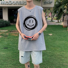 ！港风2023夏季无袖背心男加肥加大码宽松短袖T恤男BX265-P20，男装背心/马甲，电商B371