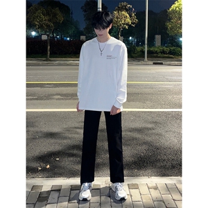 抖音得物二开现货供应春装重磅美式高街宽松印花长袖T恤CT902图片