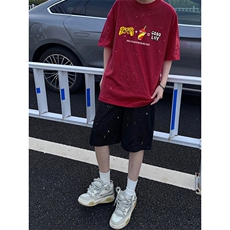 可48小时发货支持抖音得物来样二开美式满天星亮片短袖T恤MTX649，男装T恤，电商A486-1