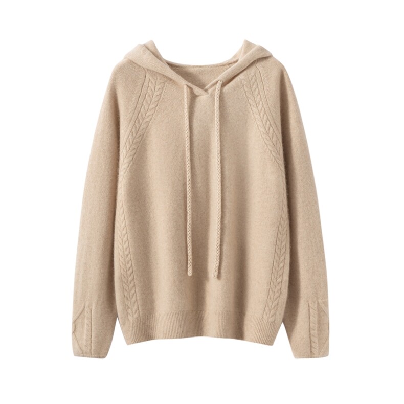 2025秋冬新款羊绒衫女100%纯山羊绒连帽休闲针织套衫加厚简约毛衣，女装羊绒衫，戎美山