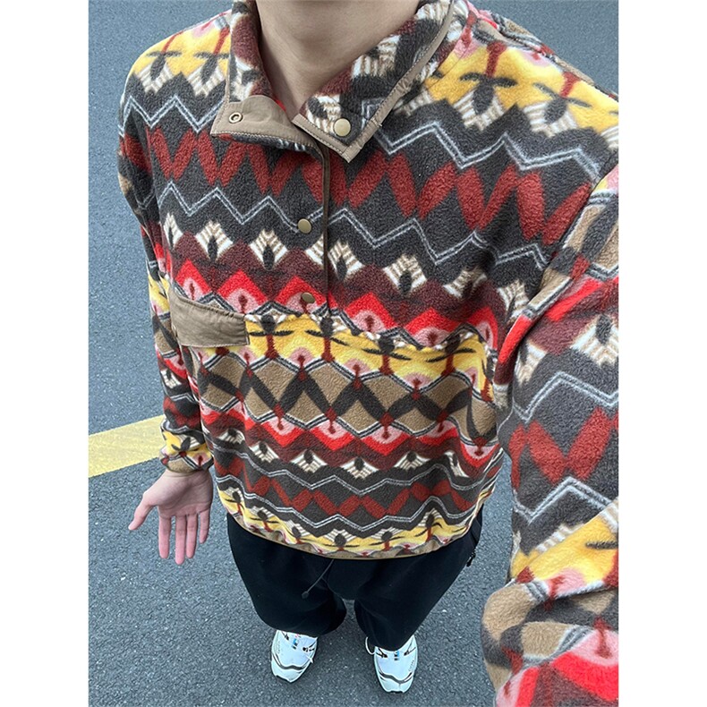 高品印地安图腾花色古着双面抓绒套头摇粒绒卫衣男女A1153-P95,男装卫衣,星座1505