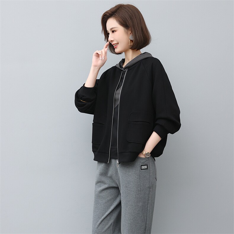 拉链卫衣外套女春秋季开春新款韩版休闲中年妈妈棒球服运动上衣厚,女装短外套,独衣靓