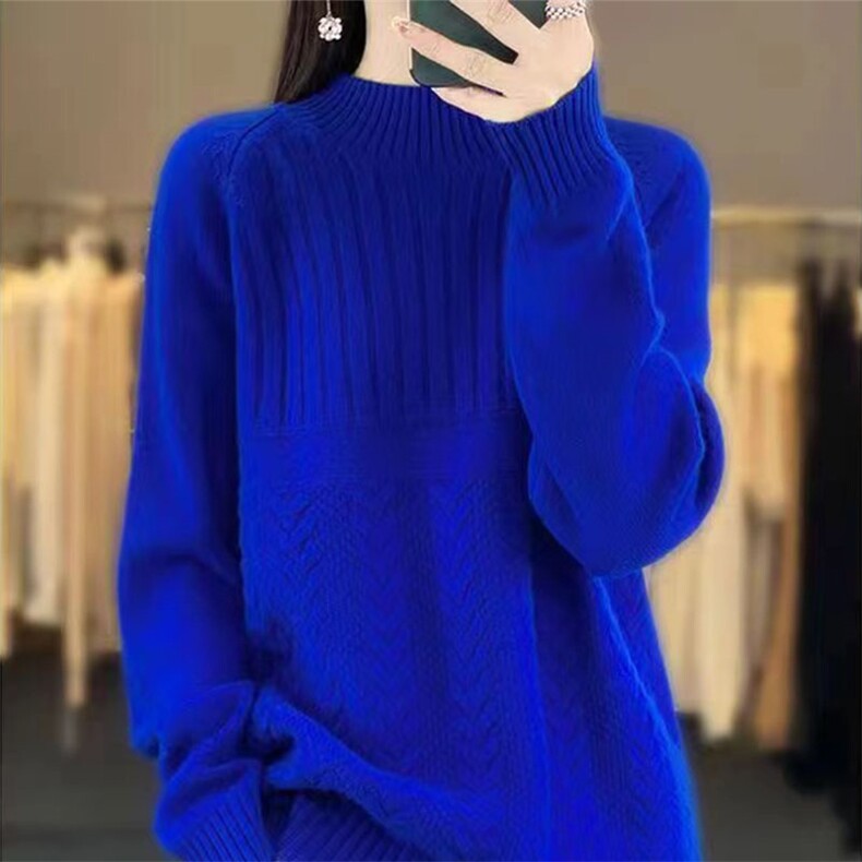 100%纯羊毛衫女半高领扭花加厚针织毛衣宽松针织长袖羊绒衫打底衫,针织衫/毛衣,萱芳婷羊绒