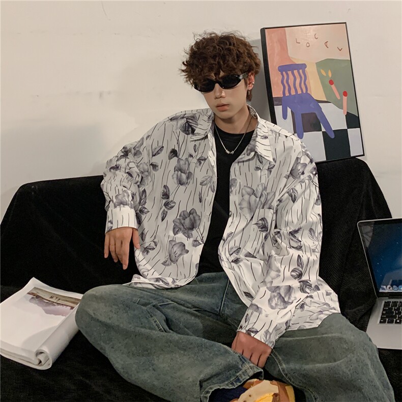 2024年新款秋季复古长袖花衬衫男潮牌痞帅高级感D328-C2405-P55,男装衬衫,电商D328