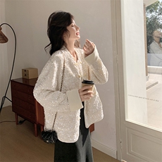 亮片新中式国风短外套女春秋2025新款小个子米色上衣独特漂亮减龄，女装短外套，2C272