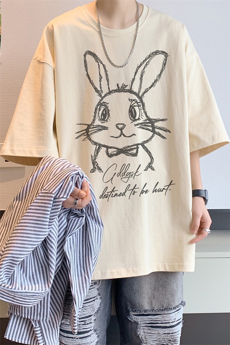 已注册/夏季内景高街兔子宽松短袖T恤男潮大码打底衫DT00596/P25,男装T恤,电商B316