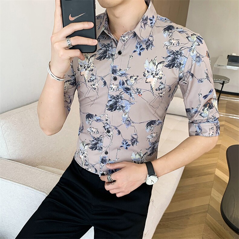 312A-191-P552025新款韩版修身帅气花衬衫英伦时尚男士衬衣B,男装衬衫,星座312A-5