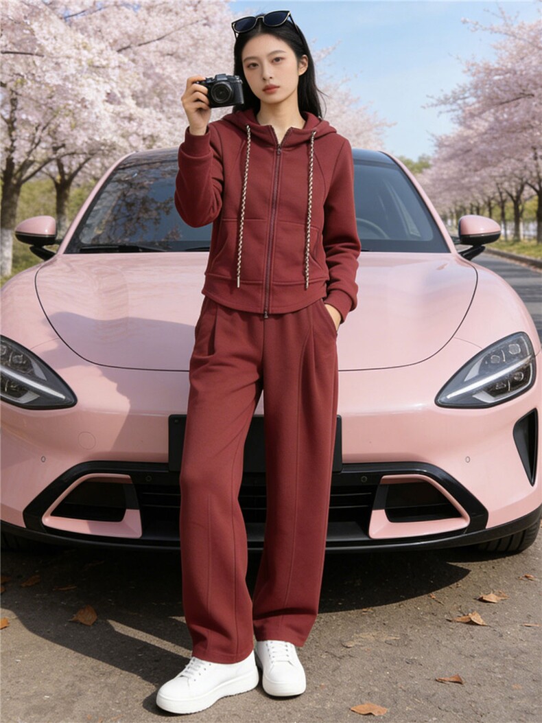 欧货慵懒风时尚套装女春季设计感纯色连帽外套休闲阔腿长裤两件套,女装套装/套裙,江南