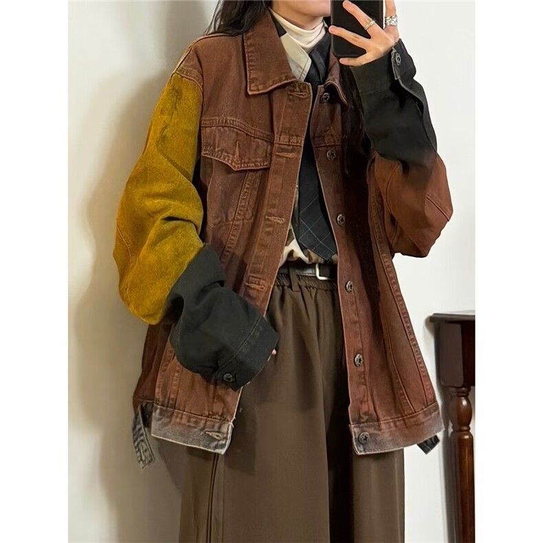 潮美式高街设计感小众独特扎染渐变牛仔外套男女秋季宽松夹克上衣,男装工装外套,星座1210-1