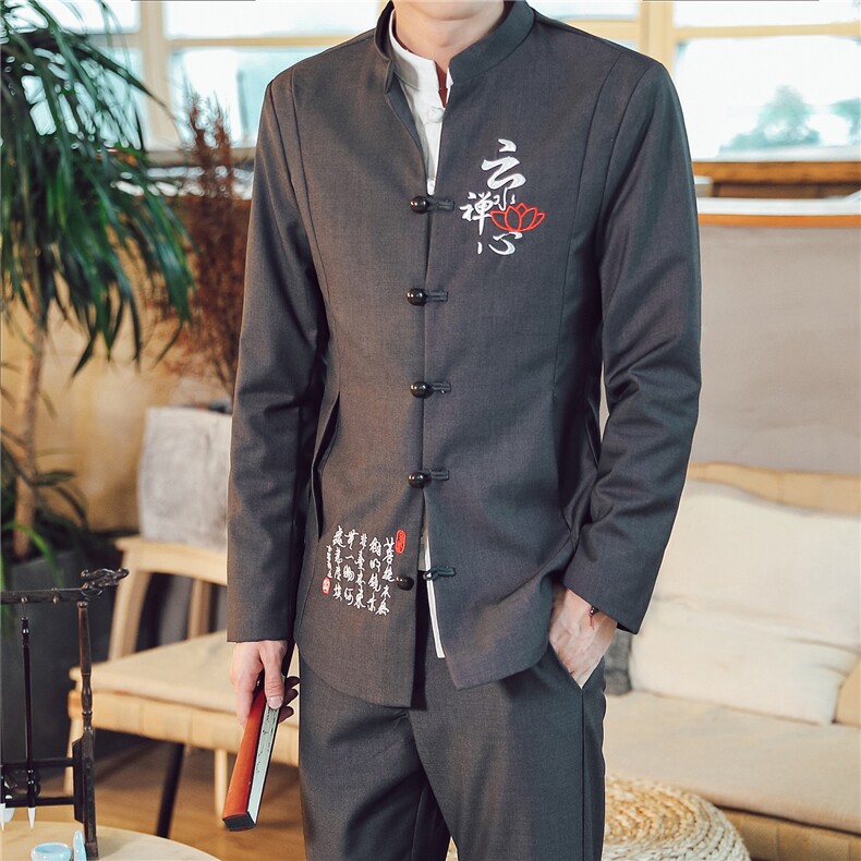 W202*2021男士中山装两件套复古中国风立领西装套纯色*P120,男装西服套装,星座1516（原B303）