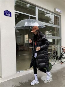 韩版编织长款羽绒服图片