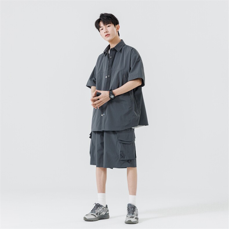 短袖衬衫男新款夏季薄款透气搭配套装短裤宽松翻领衬衣TZ068-P90,男装衬衫,星座308B-2
