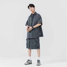 短袖衬衫男新款夏季薄款透气搭配套装短裤宽松翻领衬衣TZ068-P90，男装衬衫，星座308B-2