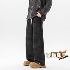 无影墙加厚保暖毛呢直筒拖地阔腿裤扎染纽扣小脚裤男7991-P65，男装休闲裤，电商C305A