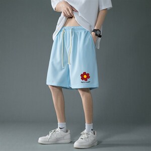 HD74257-P22 华夫格短裤男大码宽松五分裤男直筒中裤图片