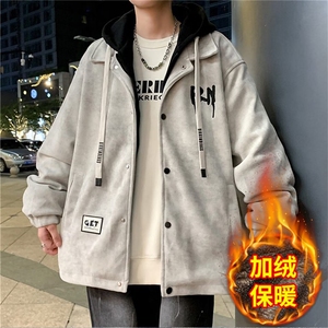 网络图现货  潮流复古假两件连帽港风宽松加绒保暖夹克J7014-P70图片