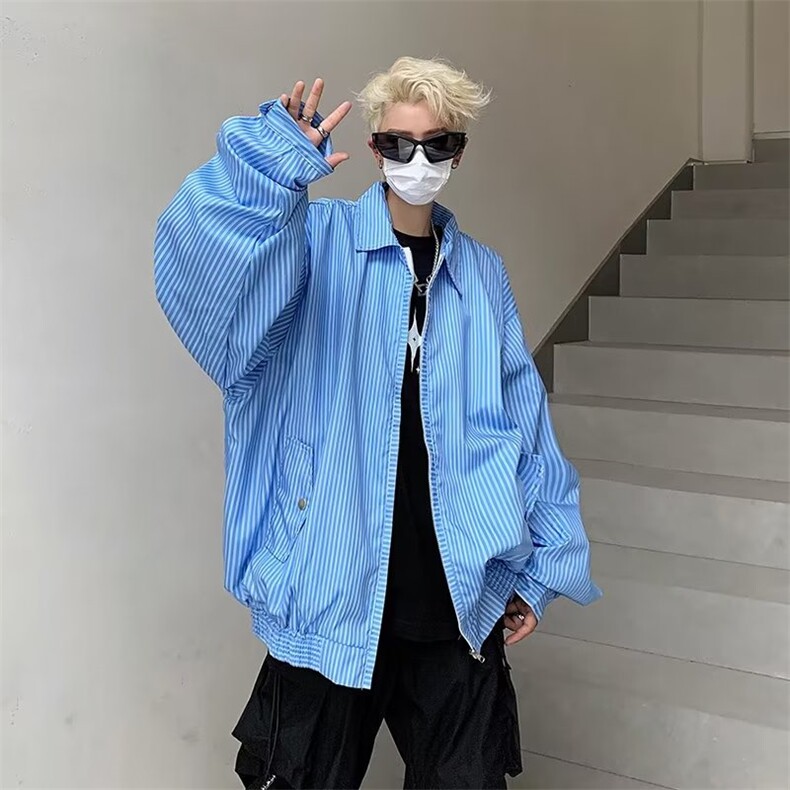 美式外套男生短款潮牌秋季条纹拉链衬衫外套HY651P63,男装夹克,星座1116-2