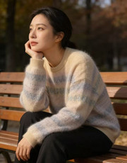 2025年秋季时尚百搭通勤简约休闲加厚菱形提花，女装羊毛衫，美轩羊绒