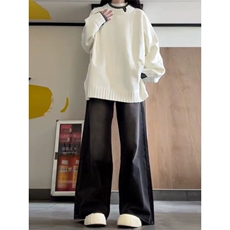 网图有货秋冬慵懒风圆领白色针织假两件长袖毛衣男女A1282-P50，男装针织衫/毛衣，星座1505