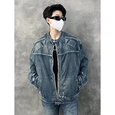 春秋季小众复古做旧牛仔夹克外套废土拉链大口袋JK8637，男装夹克，星座1116A（原606A-3）