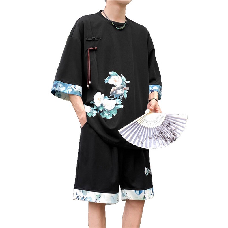 新中式风两件套夏季新中式禅意短袖t恤男套装A436-D221-P52,男装休闲套装,电商A436