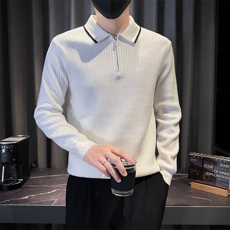 B1240-P98-M-3XL秋季翻领休闲打底拼色拉链商务针织套头毛衣男，男装T恤，电商B255