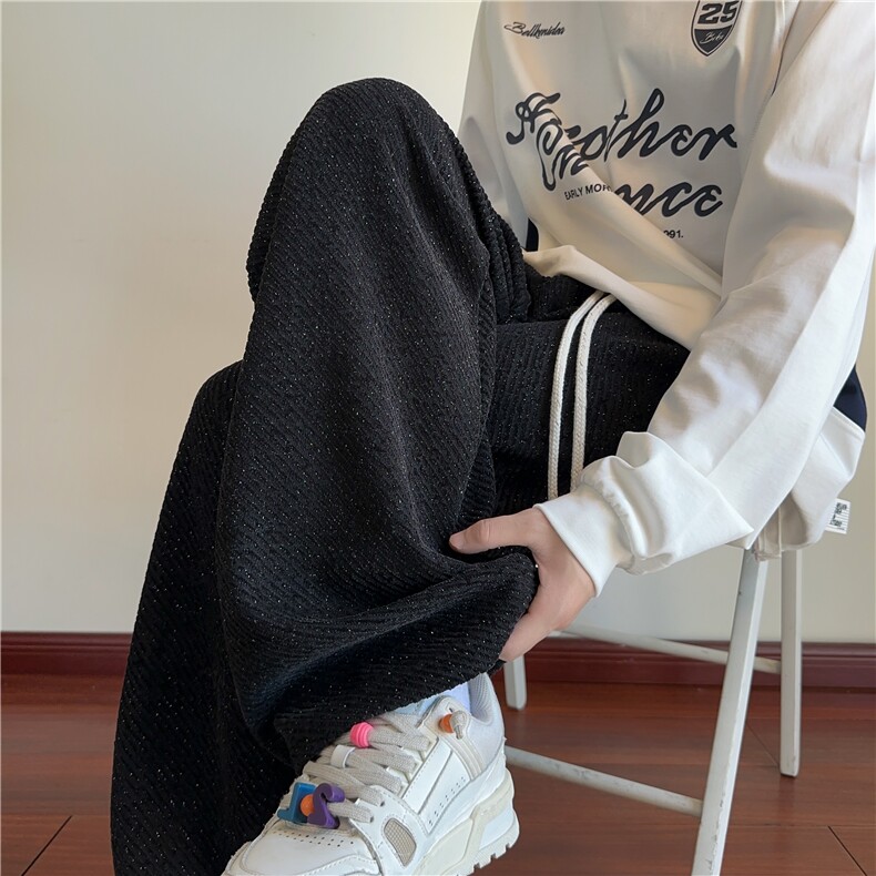 2025秋季斜条纹针织设计雪尼尔直筒休闲裤B315-K25315-特p35控68，男装休闲裤，电商B315