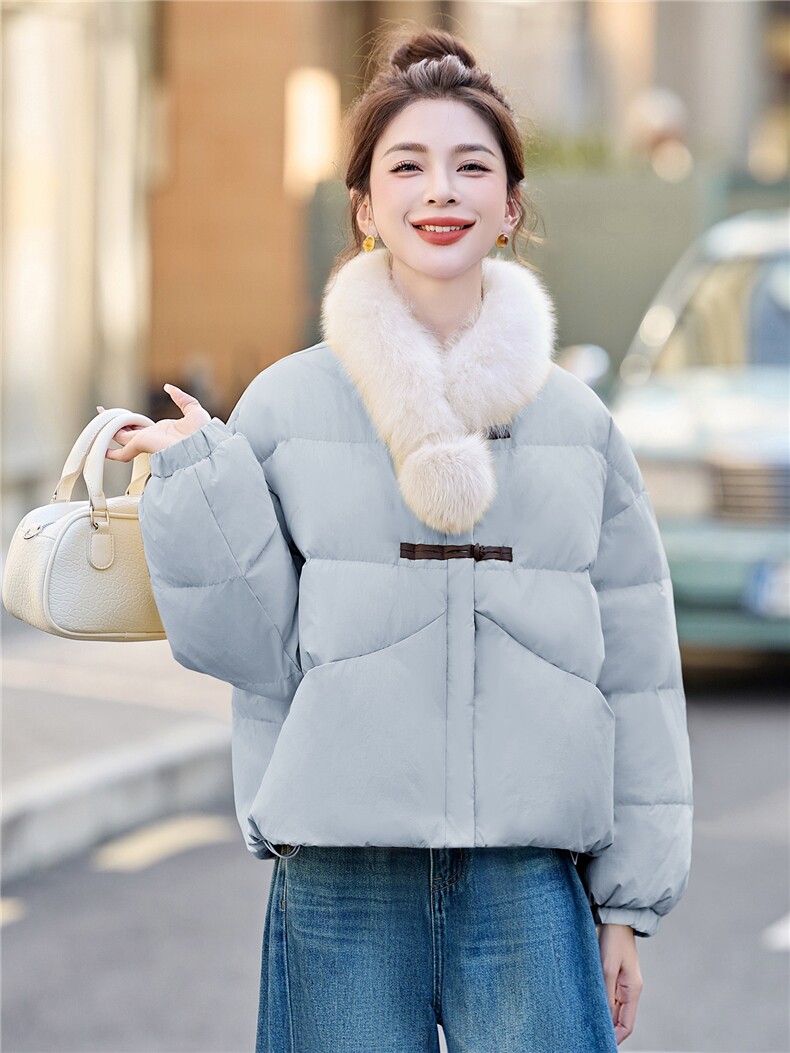 新款冬季可拆卸真狐狸毛围脖羽绒服2025年冬季时尚潮流,女装羽绒服,鑫鑫美