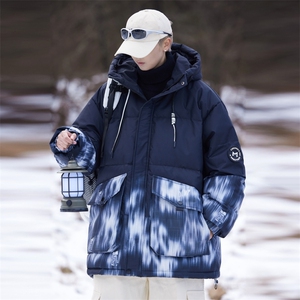 雪景冬季防寒白鸭绒连帽迷彩渐变男士羽绒服外套大衣 Y90311 P230图片