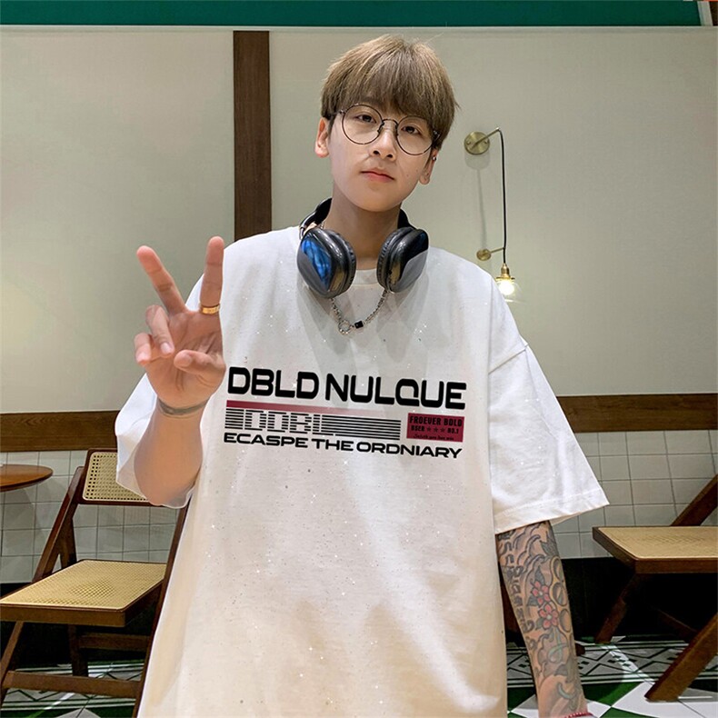 可48小时发货支持抖音得物来样二开美式满天星亮片短袖T恤MTX685,男装T恤,电商A486