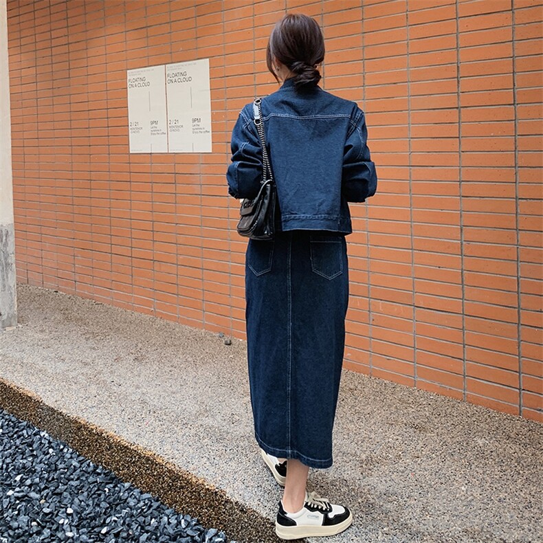 休闲风春秋小众特色简约通勤休闲秋季宽松时尚套装显瘦牛仔高腰，女装套装/套裙，浙宝305