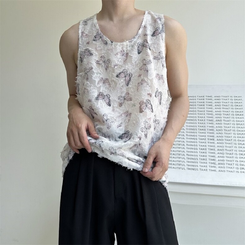 2025夏款风浪漫无袖背心男复古风个性印花上衣A345-602-P50,男装背心/马甲,电商A345