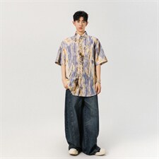 1冰丝扎染面料聚酯纤维M-5XL大码短袖衬衫男DCS78034P35控58，男装T恤，星座226-2