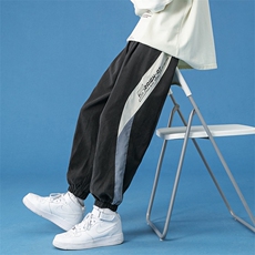 蓝底2024秋冬新款撞色拼接宽松束脚运动休闲潮牌裤子2107-P45控69，男装休闲裤，星座914-3