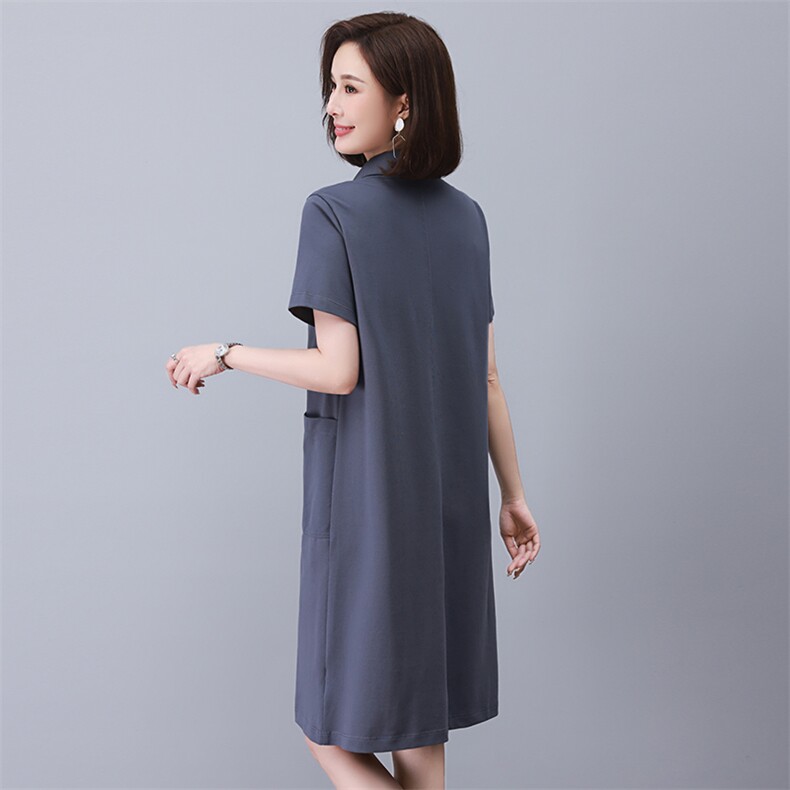 休闲直筒polo连衣裙2025新款中年妈妈气质翻领短袖裙子女夏中长款,女装连衣裙,涵誉