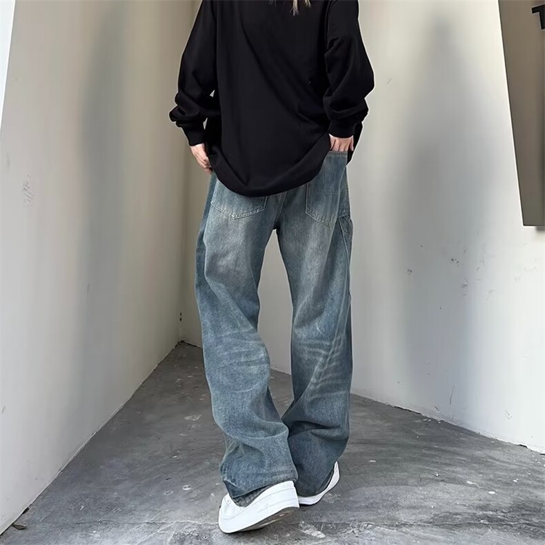 水洗做旧复古泼墨牛仔裤男女潮美式直筒长裤Z5093P45,男装牛仔裤,星座1116-2