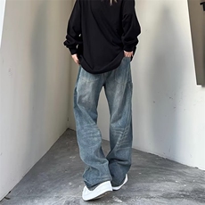 水洗做旧复古泼墨牛仔裤男女潮美式直筒长裤Z5093P45，男装牛仔裤，星座1116-2