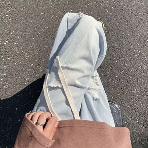 牛仔裤男秋季潮大码休闲裤子高街刺绣N5047P46图片