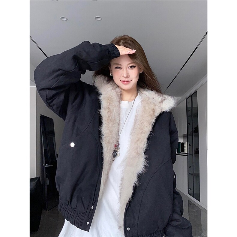 座山雕连帽棉服男女冬季加厚毛领夹棉外套美式复古高级感短款棉衣,男装夹克,星座506A