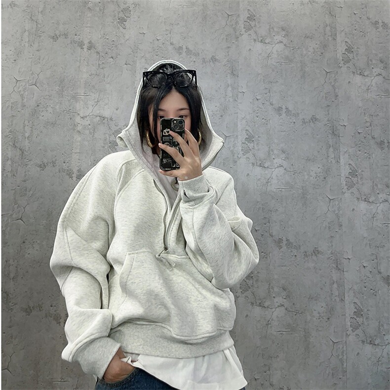 抖音得物高品质二开26春装重磅宽松结构拉链设计高领连帽卫衣W76,男装卫衣,电商A486-1