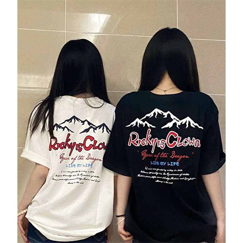 抖音得物 210克现货宽松纯棉美式潮牌印花落肩袖纯棉T恤AT21109图片