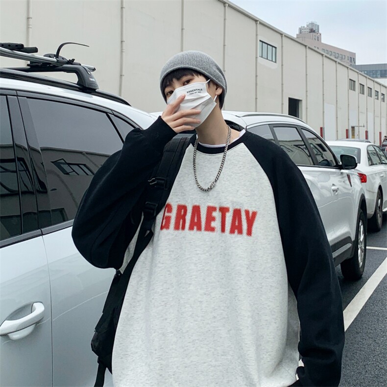 插肩袖卫衣男拼色美式圆领长袖打底衫情侣上衣WY05062-P40,男装卫衣,星座308B-1