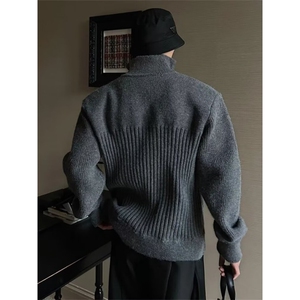 灰色拉链开衫毛衣男款秋冬季针织衫美式休闲慵懒风外套MZ907-P60图片