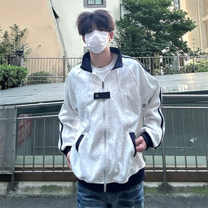 抖音得物品质秋冬美式高街重磅结构拼接织带翻领卫衣夹克外套W113