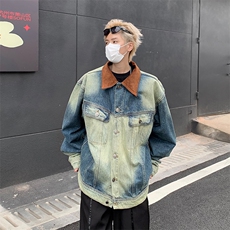 港风文艺纯色夹克男春秋宽松潮流长袖外套复古百搭，男装夹克，星座716-3